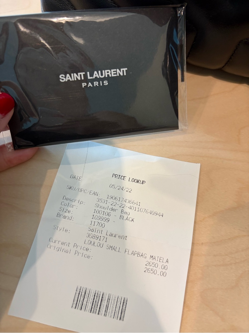 Authentic YSL bag & Receipt Display